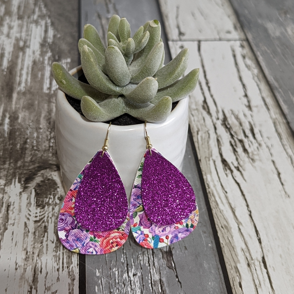 3 for $6 Item: Faux Leather Glittery Floral Earrings NEW!